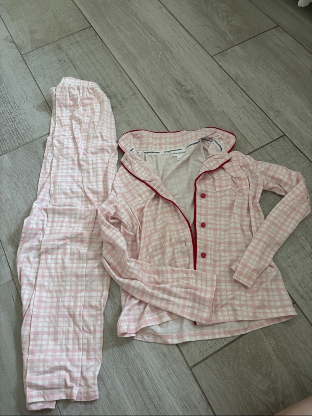 Catherine Malandrino Pink Plaid Kids Pajama Set with Red Trim